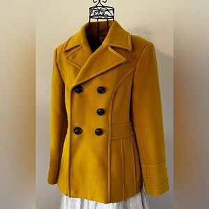 St Johns Bay Womans Small Yellow/Mustard Double Breasted Wool Blend Peacoat